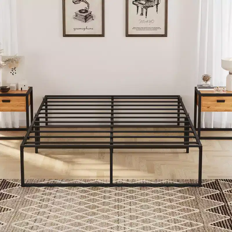 Bed Frame Without Headboard, Metal Platform Bed Frame with Under Bed Storage, No Box Spring Needed, Easy Assemble, Strong Support Slat