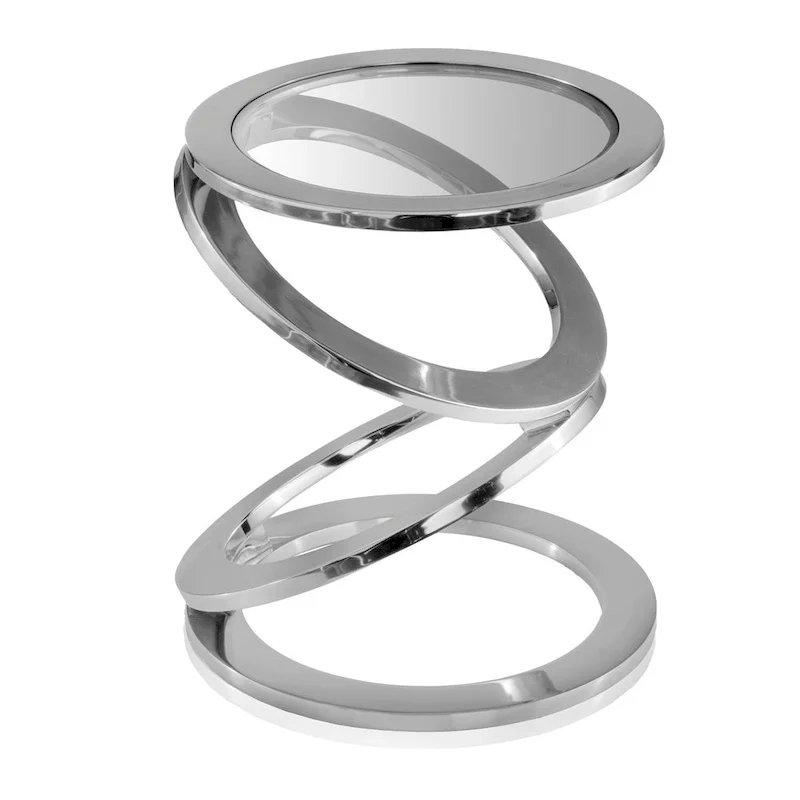 17 Silver And Clear Glass and Aluminum Round Abstract End Table