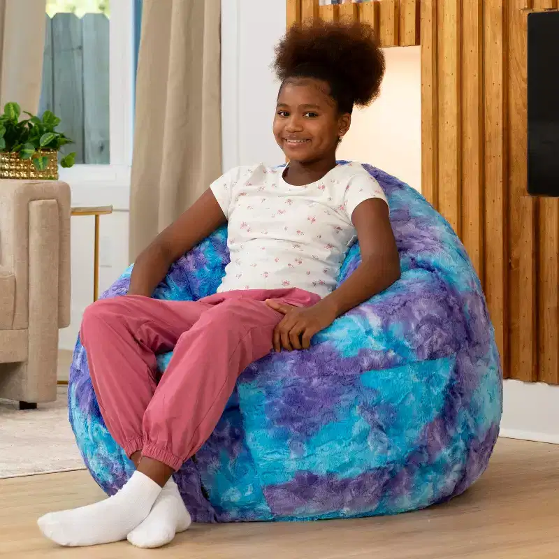 Raven-Symon Home Lil' Cuddler Cocoon Jr Kids Faux Fur Bean Bag Crash Pad & Lounger