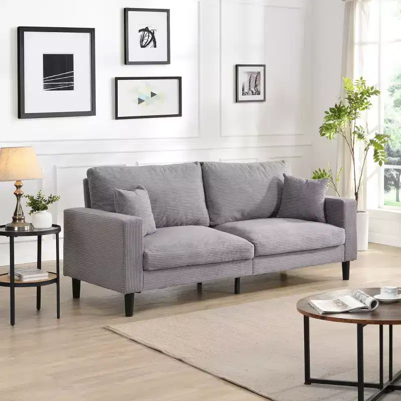 MAYEERTY Wooden Frame 3 Seat Sofa Modern Comfortable Upholstered for Living Room Bedroom Light Gray