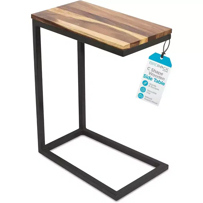 BirdRock Home Acacia Wood TV Tray C Shaped Side Table