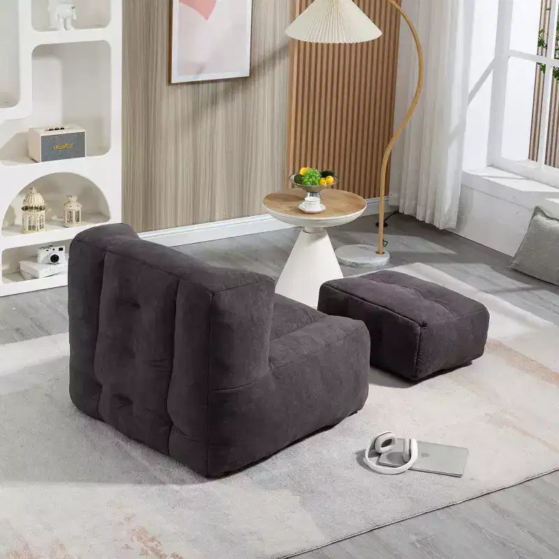 Fluffy bean bag chair for adults, super soft lazy sofa with memory foam and ottoman, indoor modern focus chair for living room, bedroom, apartment