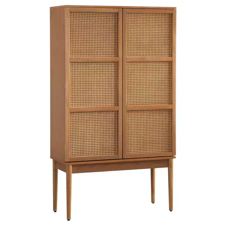 Maxima Cane Cabinet Natural: Mid-Century Storage, Ash Veneer, Adjustable Shelves