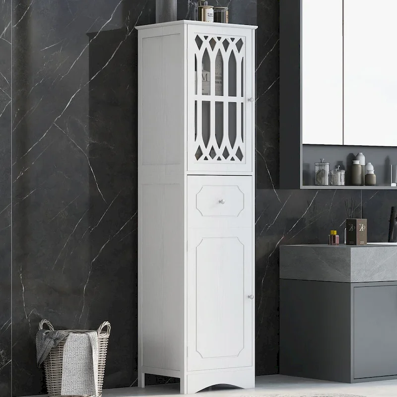 Wood 2-Door Bathroom Cabinet with Adjustable Shelves