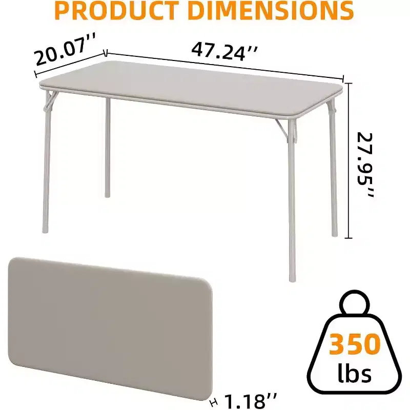 4 Feet Folding Table Indoor Outdoor, Lockable Metal Legs Support, Upholstered PU Leather Tabletop, for Picnic Parties BBQ Camping