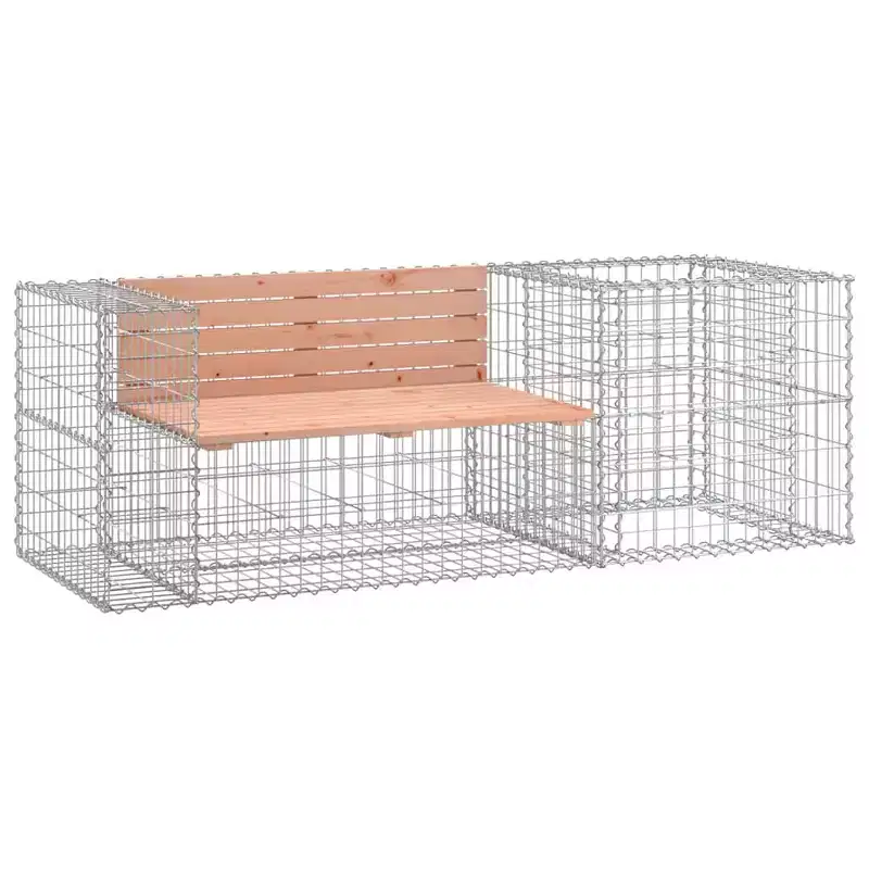 Garden Bench With Gabion Basket Natural brown wood and grey steel