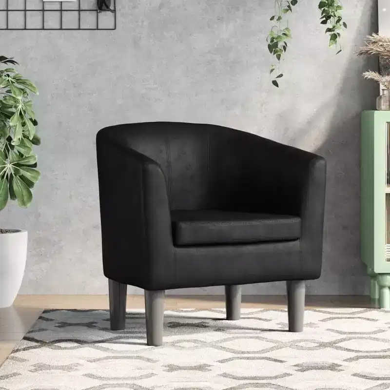 vidaXL Tub Chair - Black Faux Leather Single Durable Accent Chair