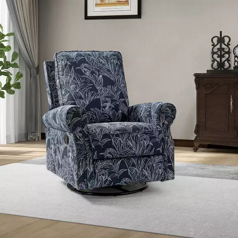 Manual Swivel Glider Recliner with Nailhead Trims for Living Room