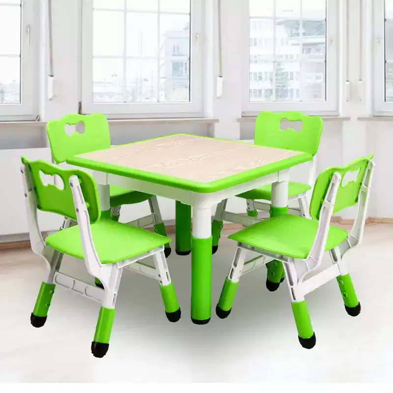 GustoWave Kids Table and 4 Chair Set,23 Height Adjustable Toddler Table and 4 Chairs with Non-Slip Desk Legs&Organizer Graffiti Desktop