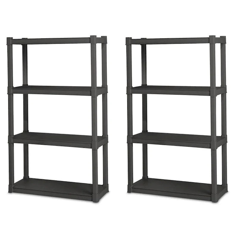 4-Shelf Durable Plastic Shelving Unit for Indoor & Outdoor Use – Gray, 2 Pack
