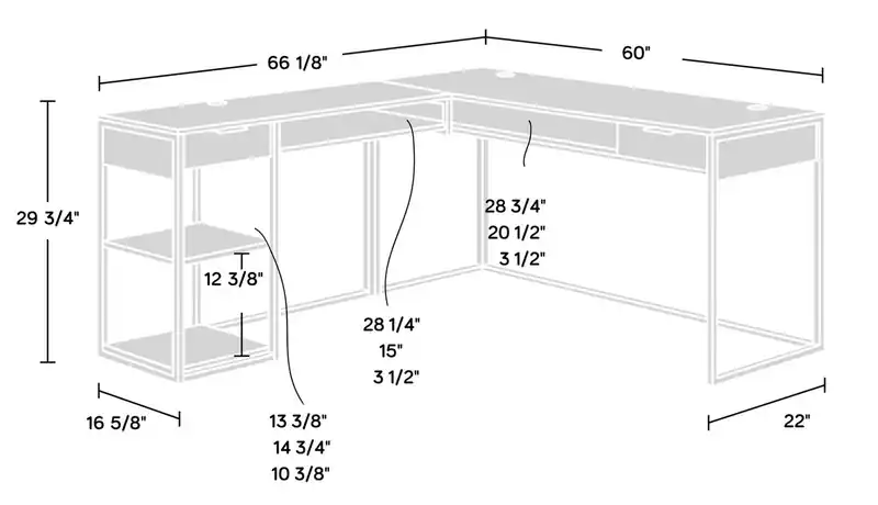 65.98 L-Shaped Office Desk with 2-Drawers, Cubbyholes & Shelves - Umber Wood
