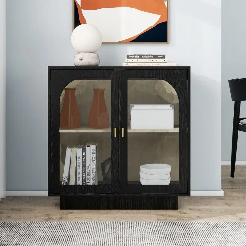 2 Storage Cabinet with Glass Door for Living Room, Dining Room, Study