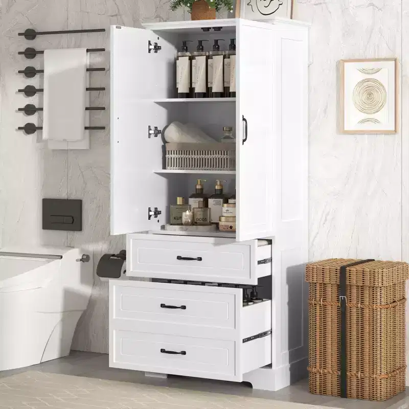 Tall Bathroom Storage Cabinet with Double Doors, Adjustable Shelf & 2 Drawers, 68.9