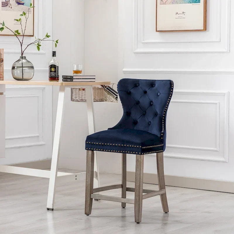 Carter 24 Wingback Tufted Nailhead Counter Stool with Antique Grey Legs
