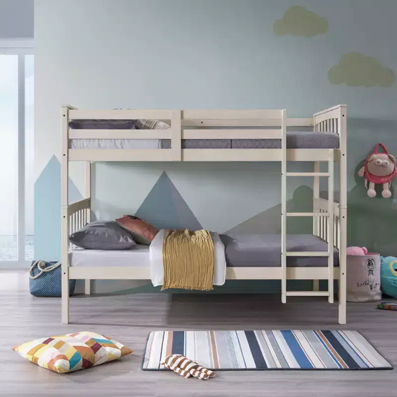 Home Design Ames Twin Over Twin Solid Wood Standard Bunk Bed, Twin Bed Convertible