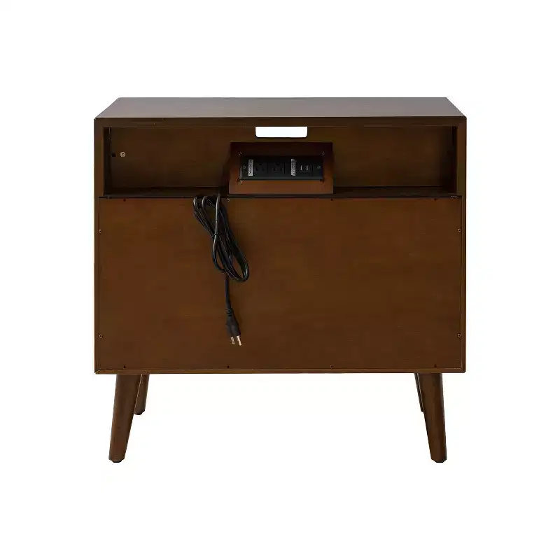 Margery Mid-century Modern 2 - Drawer end table with Built-In Outlets and Cable Management and Open Shelf | HULALA HOME