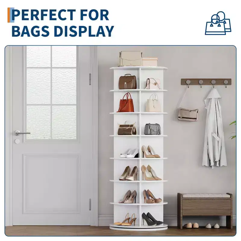 360 Rotating Shoe Rack Tower, 7-Tier Vertical Organizer - Freestanding, Space-Saving Storage for 28-32 Pairs - Ideal for Entryway, Closet, Bedroom
