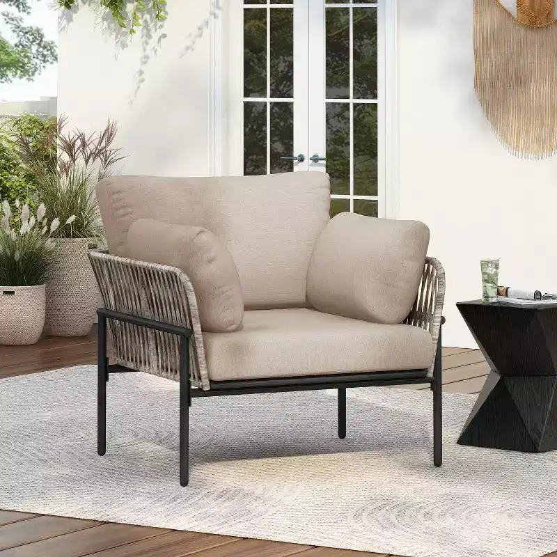 Okak 36W x 17H Modern Patio Accent Chairs Wide Armchairs with 2 Extra Pillows,Set of 1/2,Outdoor Club Chairs for Porch,Garden&Backyard