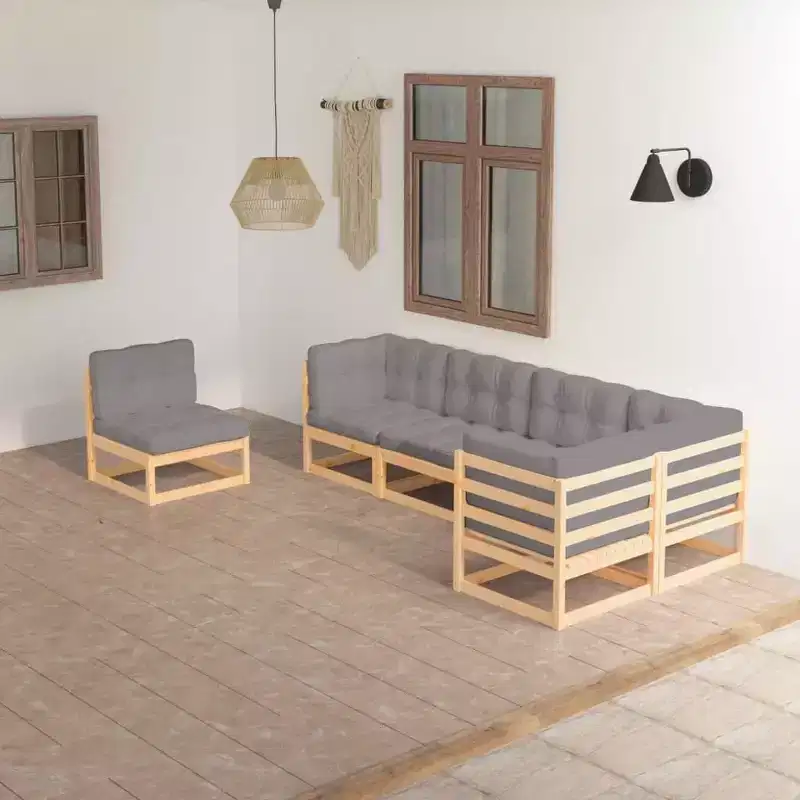 vidaXL Garden Lounge Set Natural wood, Grey Solid pinewood, 100% polyester