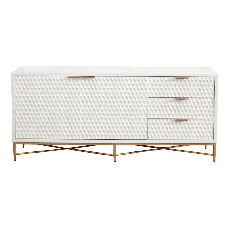 Origins by Alpine White Pearl Wood 64 Wide TV Console in White