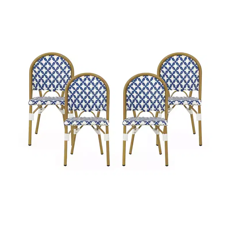 Christopher Knight Home Baron Bistro Chairs with Woven Rattan and Aluminum Frame (Set of 4)