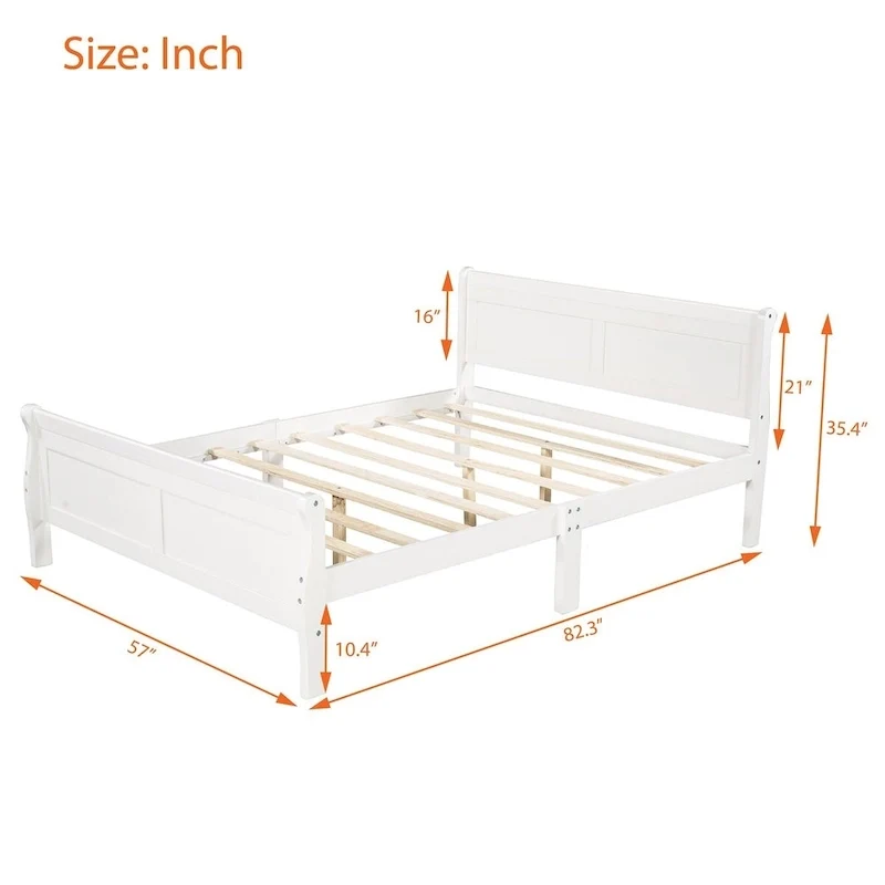 Twin/Full/Queen Wood Frame Sleigh Bed with Footboard