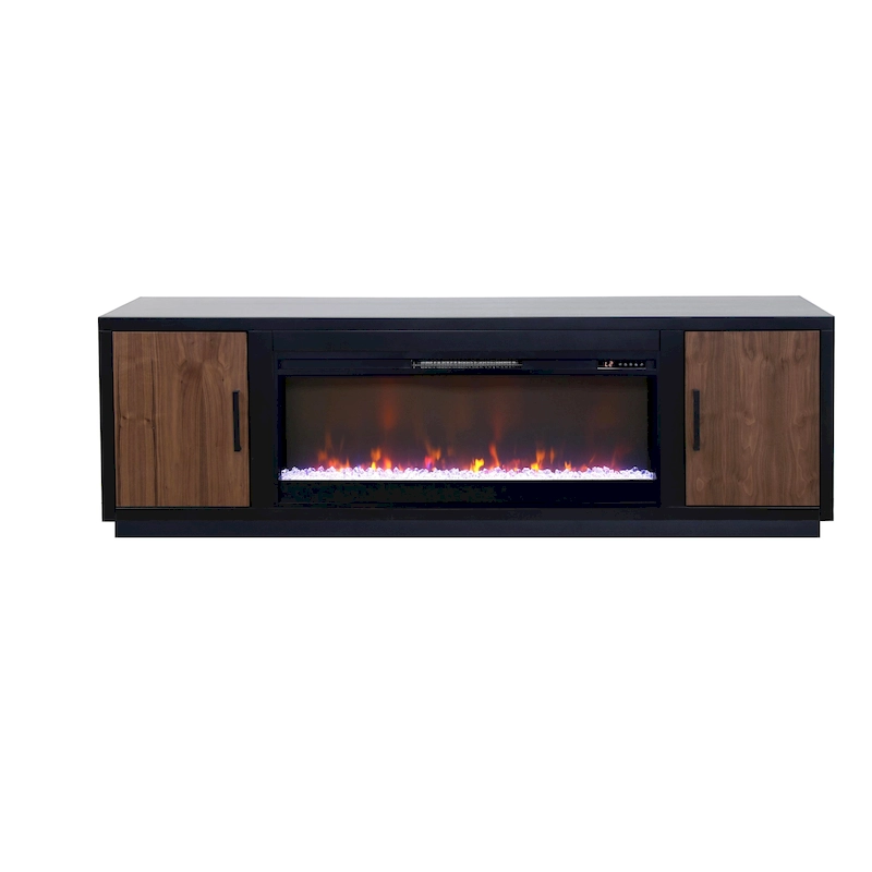 Bridgevine Home Aria 83 inch Fireplace TV Stand for TVs up to 95 inches, Minimal Assembly, Black and Walnut Finish
