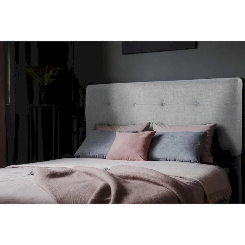 Button Tufted Dark Grey Upholstered Headboard