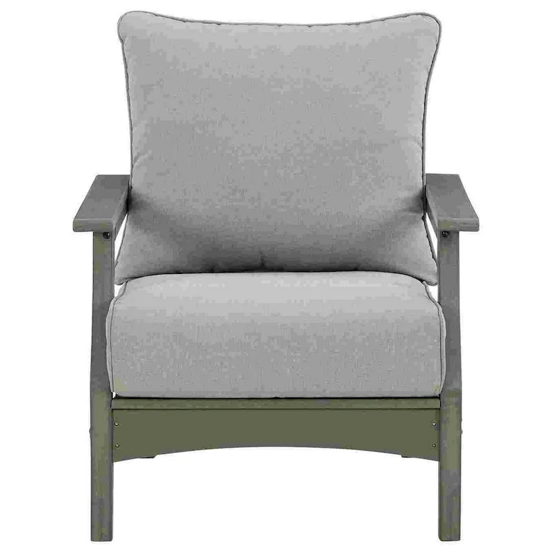 Outdoor Lounge Chair with Slatted Design and Cushions, Set of 2, Gray