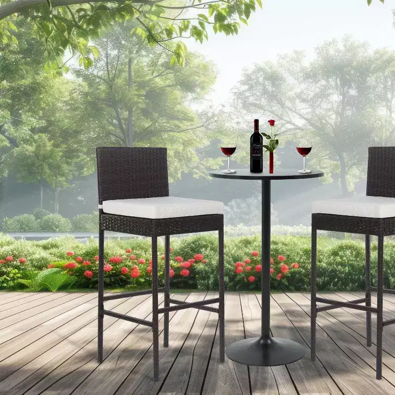 BestMassage Modern Bar Stools Set of 2 Wicker Patio Bar Chairs, Brown