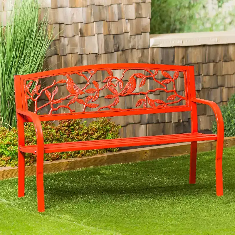 Evergreen Cardinals Metal Garden Bench, Red
