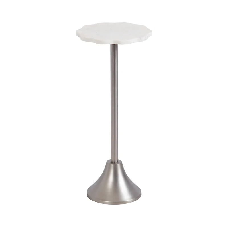 Scalloped Marble & Metal Drink Side Table, Modern Glam Accent Table