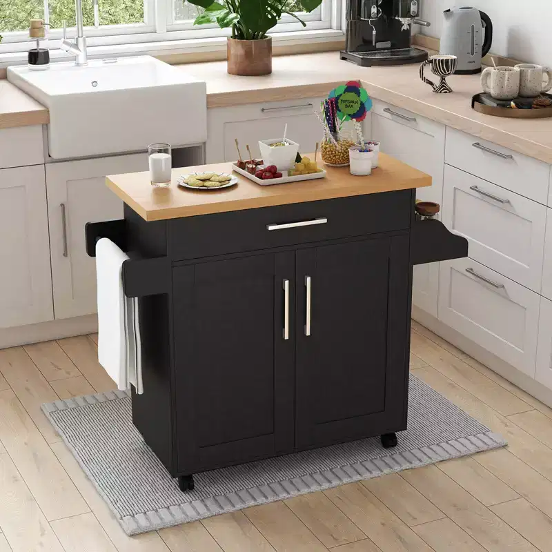 Rolling Kitchen Island Cart Storage Cabinet w/ Towel & Spice Rack White/Black/Cherry/Gray