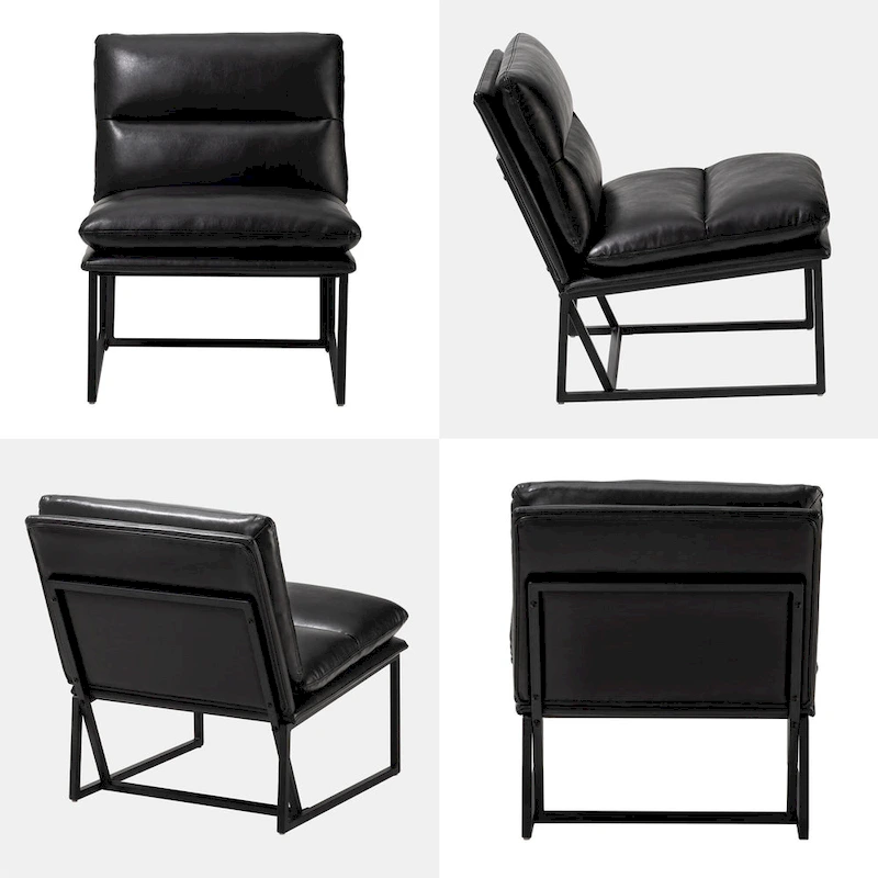 Glitzhome Set of 2 30.25H Modern Ergonomic PU Accent Armless Chair