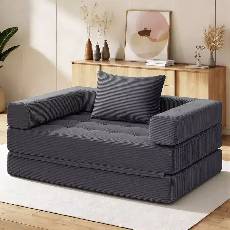 WARMOUNTS Foldable Sofa Bed with Adjustable Backrest & Armrest, Convertible Full Size Sleeper Sofa for Living Room & Office