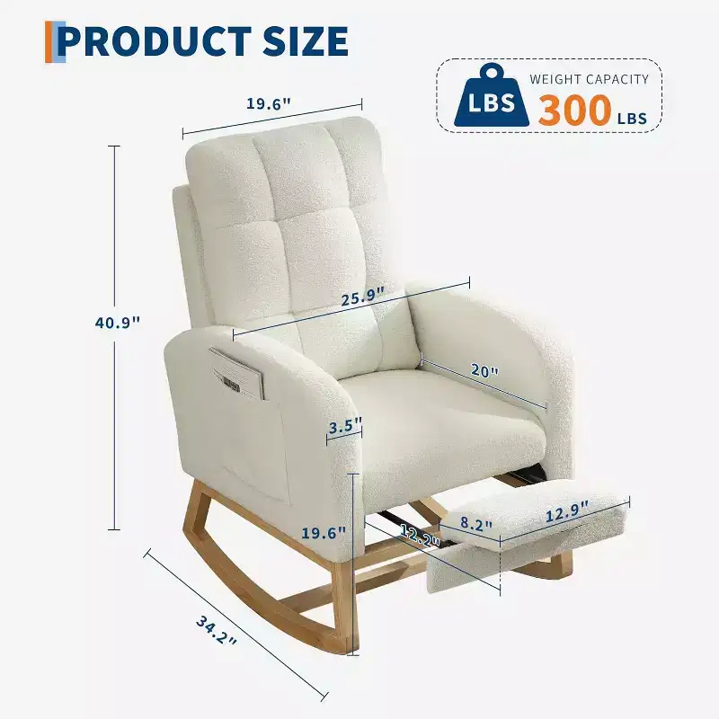 Modern Nursery Upholstered Rocking Chair,Boucle Glider Chair Nursery Chair with High Back,Rocking Accent Armchair, for Living Room, Beige