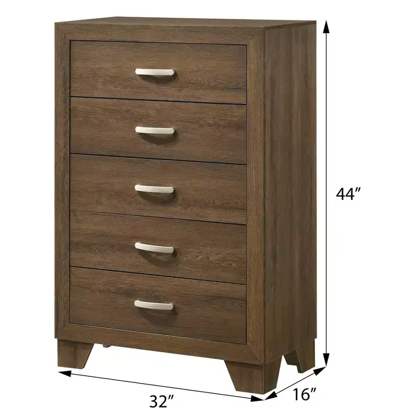 Classic 5-Drawer Dresser, Wood Grain Storage Chest with Smooth Glide, Nightstand for Bedroom Living Room Organization
