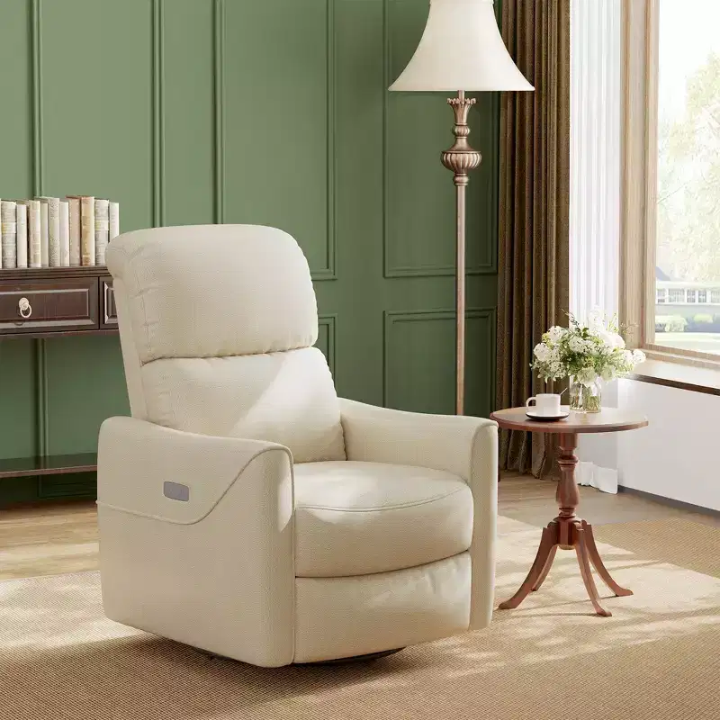 Power Recliner Chair Swivel Glider Upholstered Faux Leather Nursery Rocker Reclining Sofa Chair with Charging Port, Curved Armrests