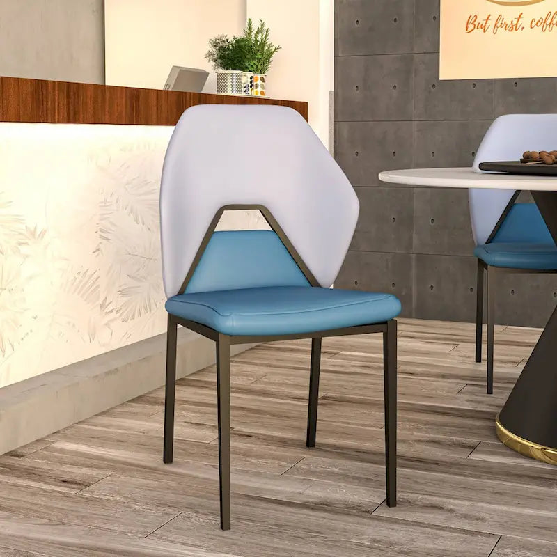 Leather Dining Chair in Black Iron Modern Upholstered Accent Kitchen Side Chair