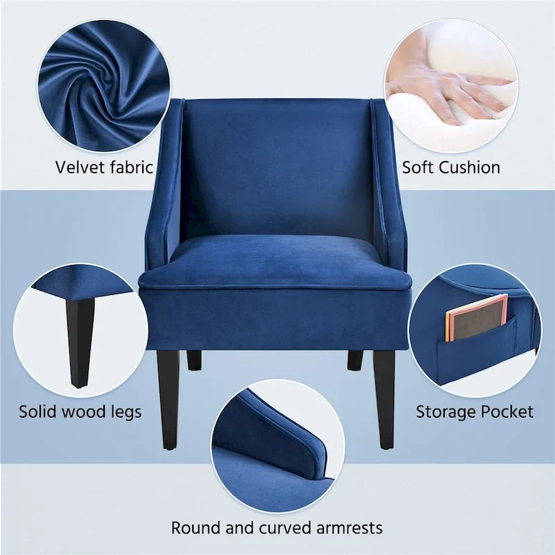 Modern Velvet Fabric Accent Chair with Rubber wood Legs