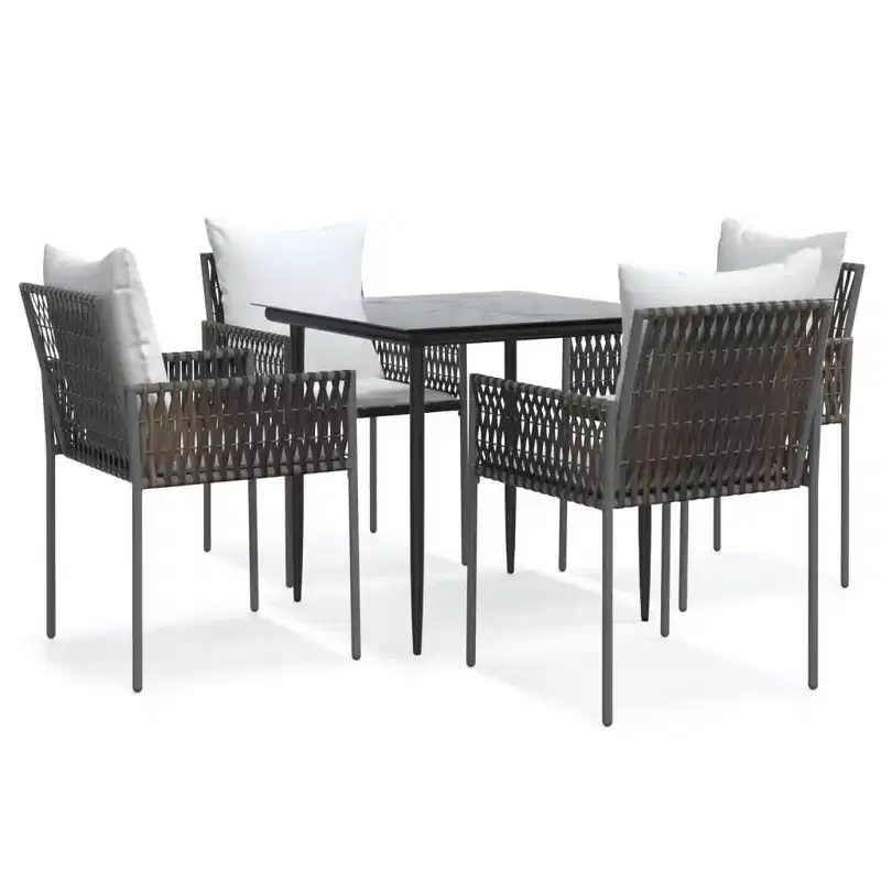 vidaXL Patio Dining Set with Cushions Outdoor Furniture Poly Rattan and Steel