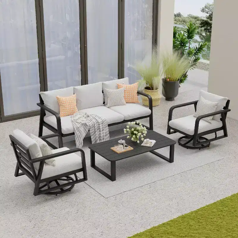 GDFStudio Athena Modern 4 Piece Aluminum Patio Chat Set with Cushions
