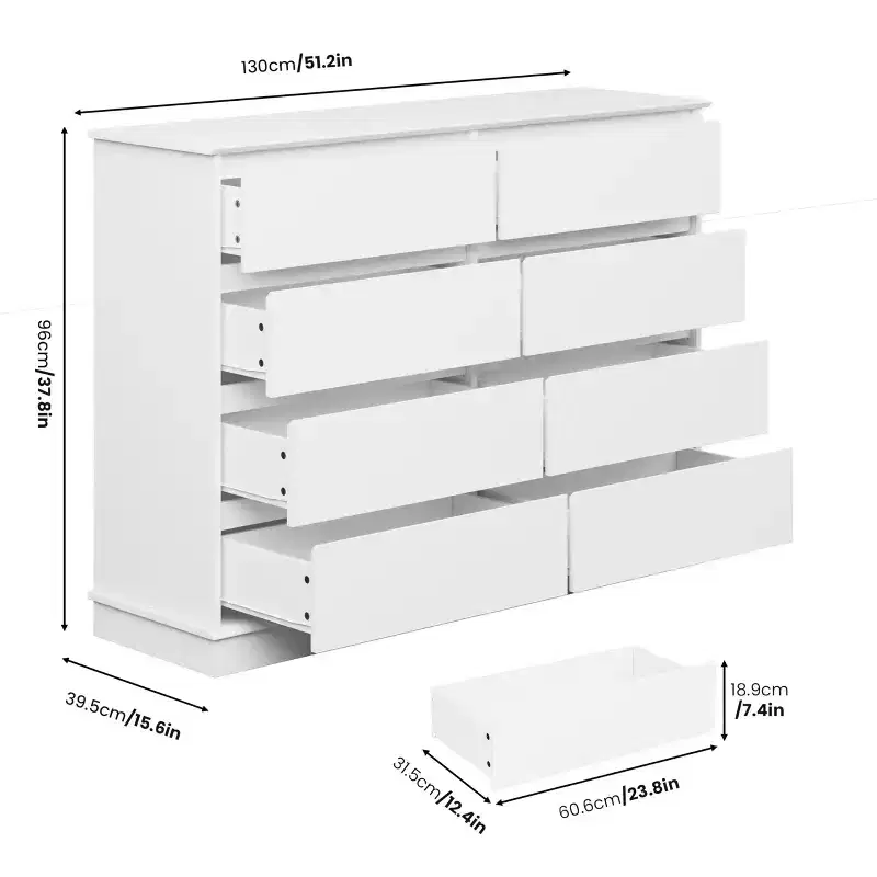 8-Drawer Dresser for Bedroom, Spacious Chest of Drawers with Deep Storage, Horizontal Wooden Double Dresser with Wide Top for Living Room