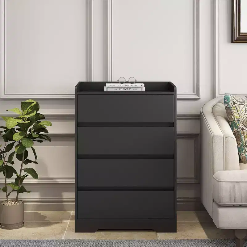 Modern Bedroom Dresser Nightstand with 4 Drawers Waterproof Wooden Storage Chest Cabinet for Living Room Hallway Entryway Easy Assembly