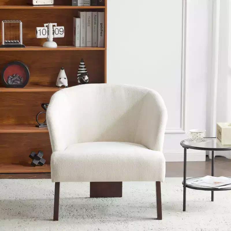 Okak Modern Upholstered Reading Accent Chair with Round Back & Wooden Legs,Mid-Century Sofa Chair for Living Room,Bedroom