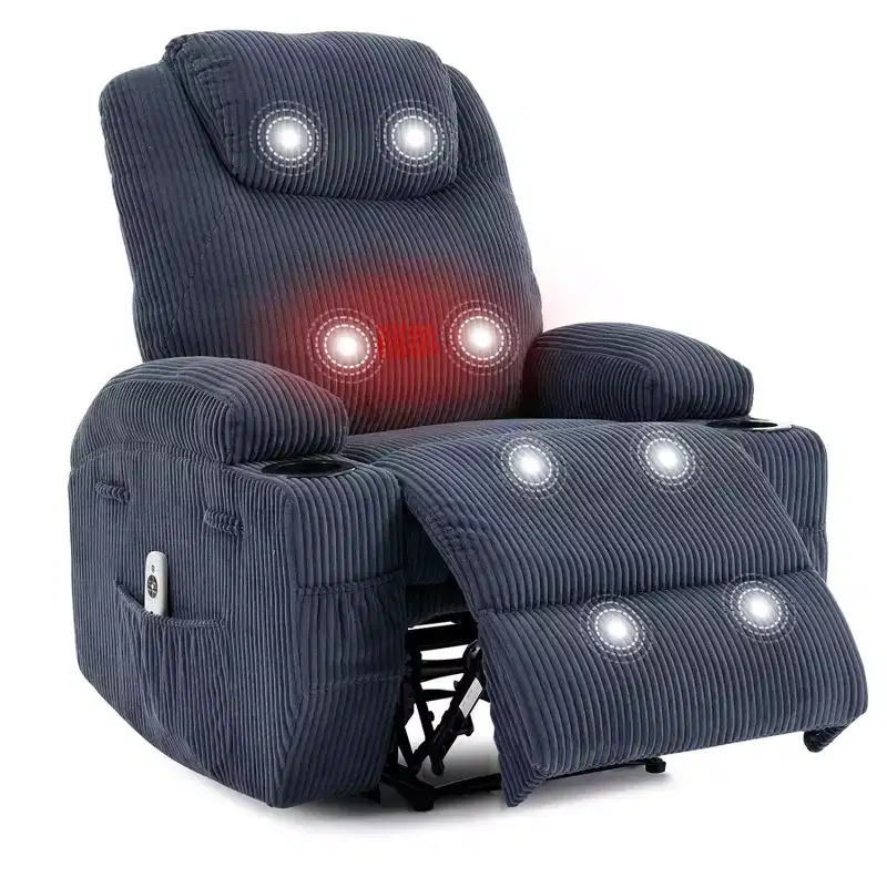 Massage Recliner Chair, Ultra-Comfortable Reclining (135 Adjustable), Dual Cup Holders & Side Storage Pockets, Easy Tool Assembly