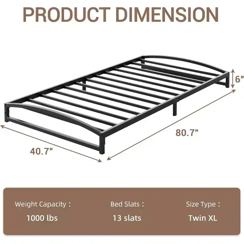 Metal Bed Frame, Low Profile Platform w/Steel Slats, No Box Spring Needed, Easy Assembly, Black