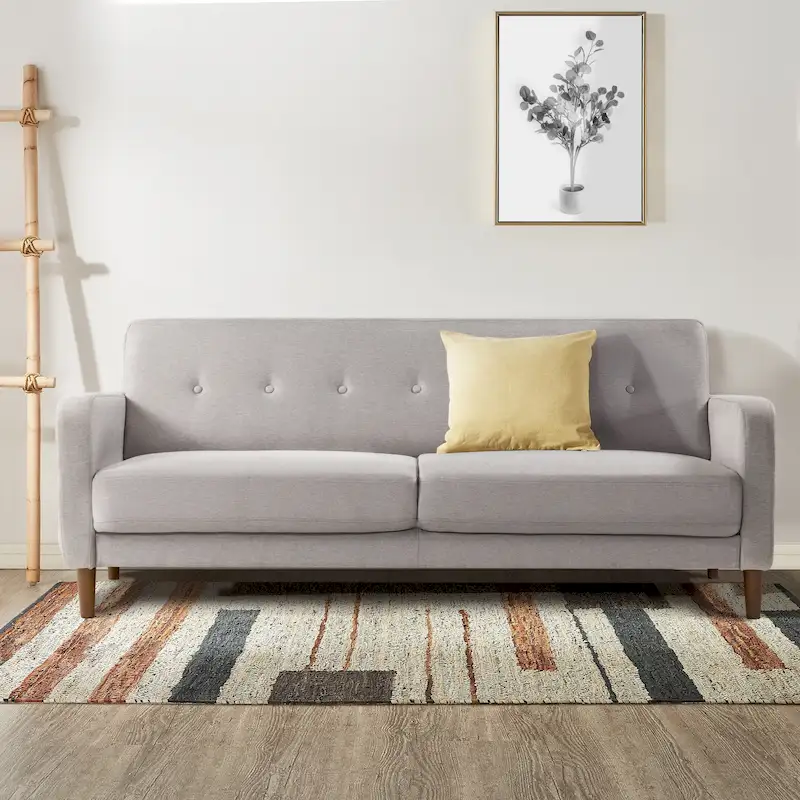 Modern Tufted Linen Sofa with Armrest Pockets