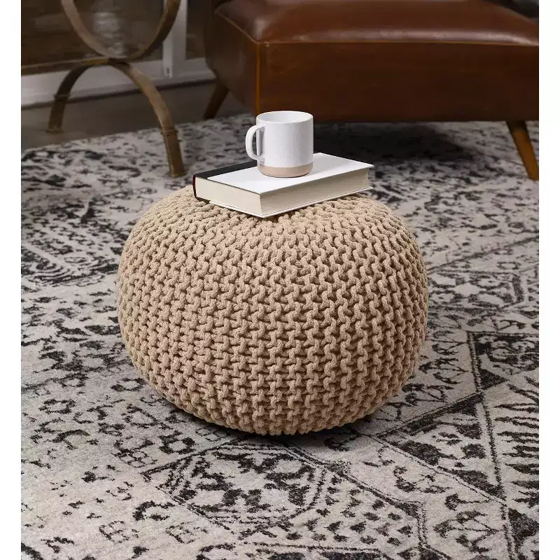 BirdRock Home Round Pouf Foot Stool Ottoman - Natural