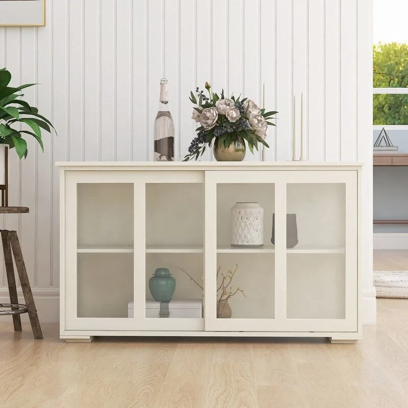 Kitchen Storage Stand Cupboard With Glass Door-White - N/A